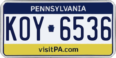 PA license plate KOY6536