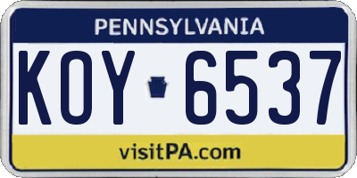 PA license plate KOY6537