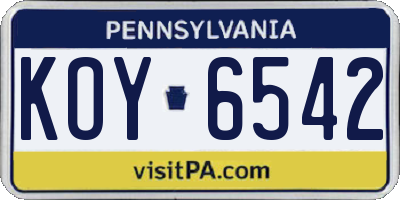 PA license plate KOY6542