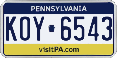 PA license plate KOY6543