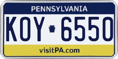 PA license plate KOY6550
