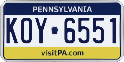 PA license plate KOY6551