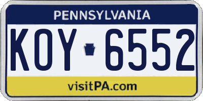 PA license plate KOY6552