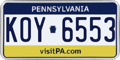 PA license plate KOY6553