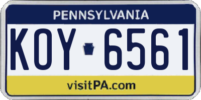 PA license plate KOY6561