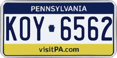 PA license plate KOY6562