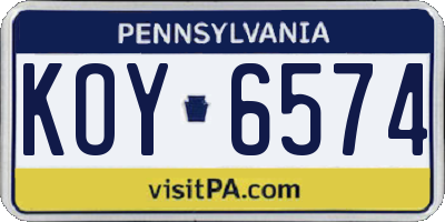 PA license plate KOY6574