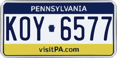 PA license plate KOY6577