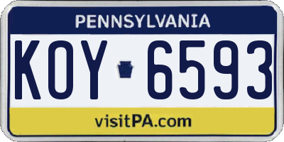 PA license plate KOY6593