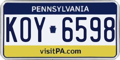 PA license plate KOY6598