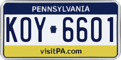 PA license plate KOY6601