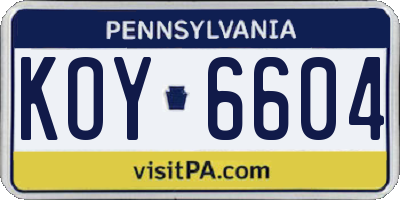 PA license plate KOY6604