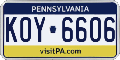 PA license plate KOY6606