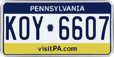 PA license plate KOY6607