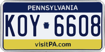 PA license plate KOY6608