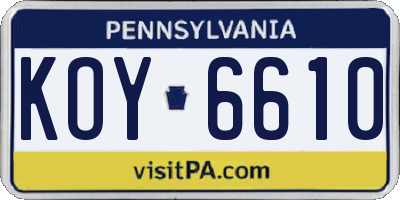 PA license plate KOY6610