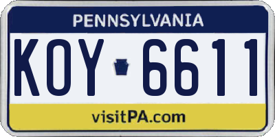 PA license plate KOY6611