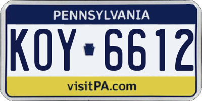 PA license plate KOY6612