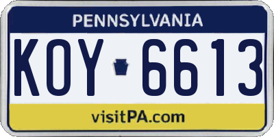 PA license plate KOY6613