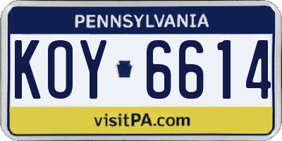 PA license plate KOY6614