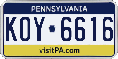 PA license plate KOY6616