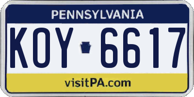 PA license plate KOY6617