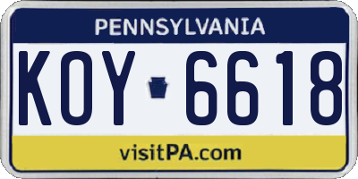 PA license plate KOY6618