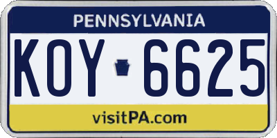 PA license plate KOY6625