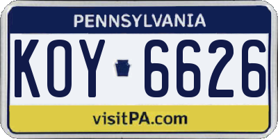 PA license plate KOY6626