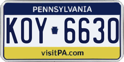 PA license plate KOY6630