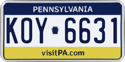 PA license plate KOY6631