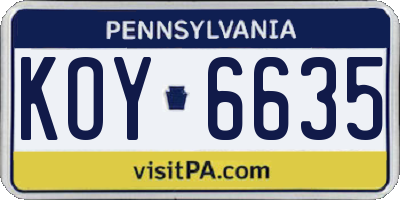 PA license plate KOY6635