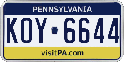 PA license plate KOY6644
