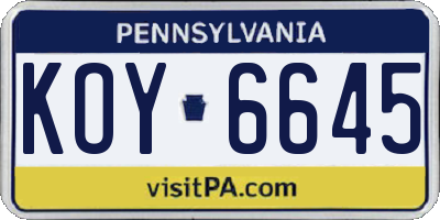 PA license plate KOY6645