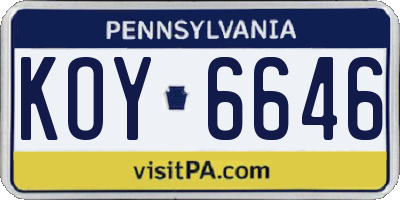 PA license plate KOY6646