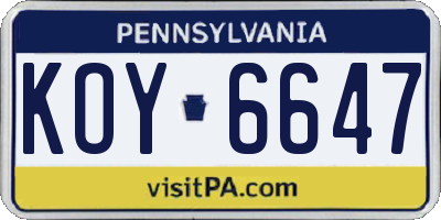 PA license plate KOY6647