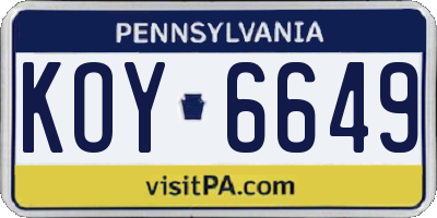 PA license plate KOY6649