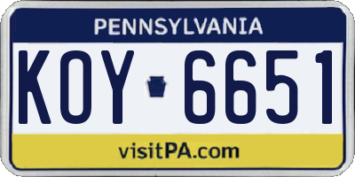 PA license plate KOY6651