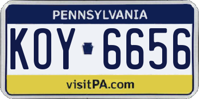 PA license plate KOY6656