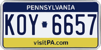 PA license plate KOY6657