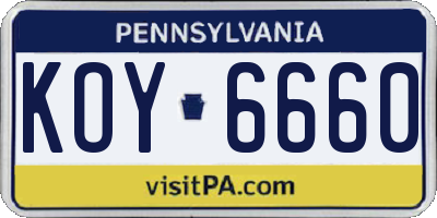 PA license plate KOY6660