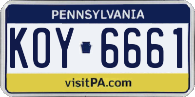 PA license plate KOY6661