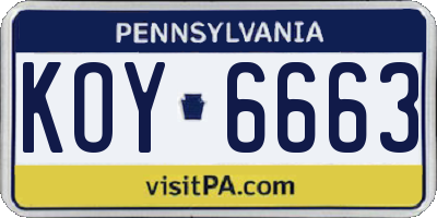 PA license plate KOY6663
