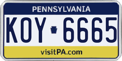 PA license plate KOY6665