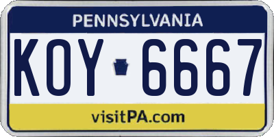 PA license plate KOY6667