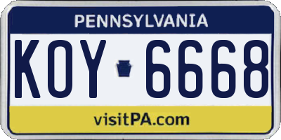 PA license plate KOY6668