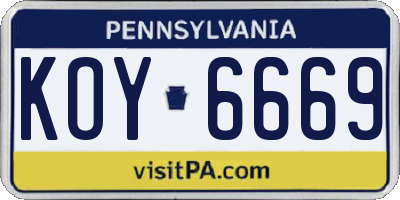 PA license plate KOY6669