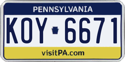 PA license plate KOY6671