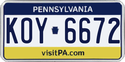 PA license plate KOY6672