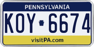 PA license plate KOY6674